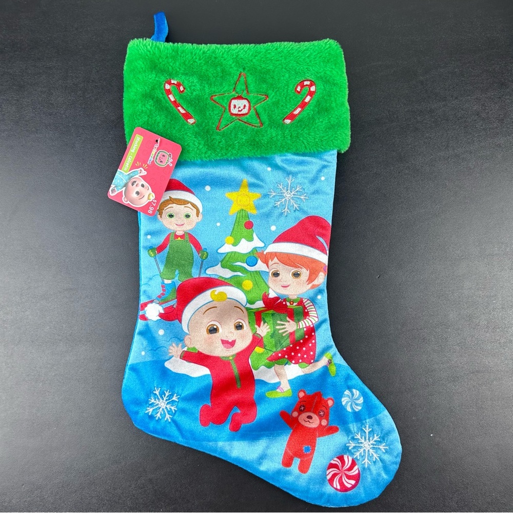 CoComelon Velour Christmas Stocking with JJ YoYo & TomTom Blue and Green